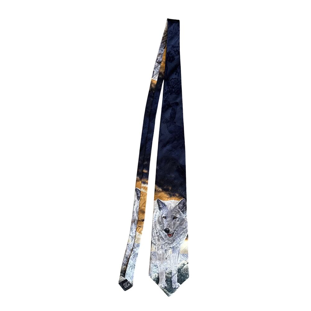 VTG Bonnie Marris Arctic Wolf Endangered Species USA Made Silk Wemco Necktie